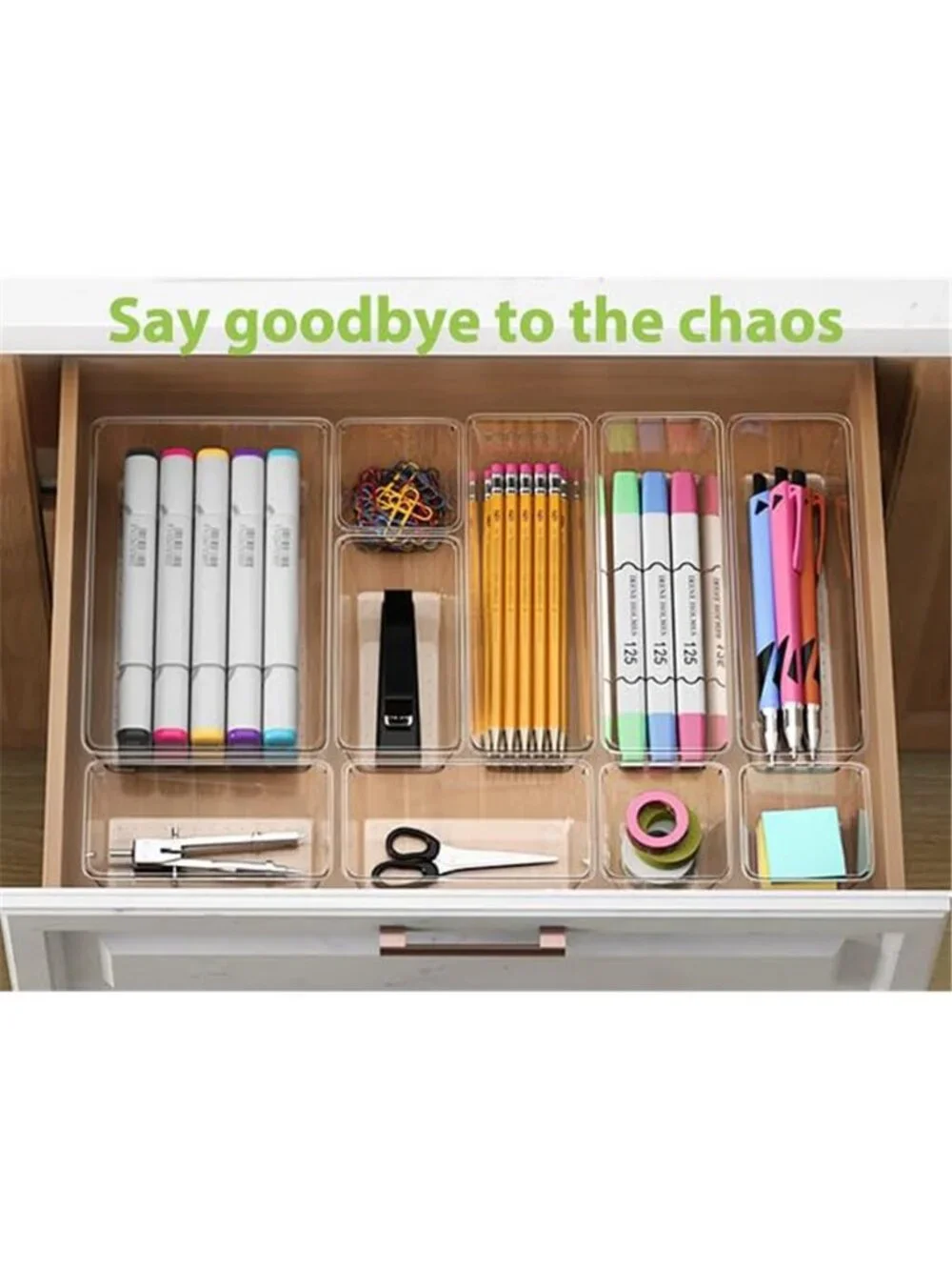 Clear Drawer Organizer Set Plastic Storage Trays Kitchen Desk Makeup Dividers